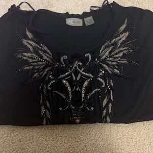 Miss Me Black Blouse with Silver Embellishments